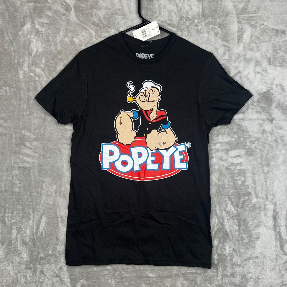 Popeye‎ The Sailor Man T-Shirt Black Cartoon Graphic Tee Mens Size S